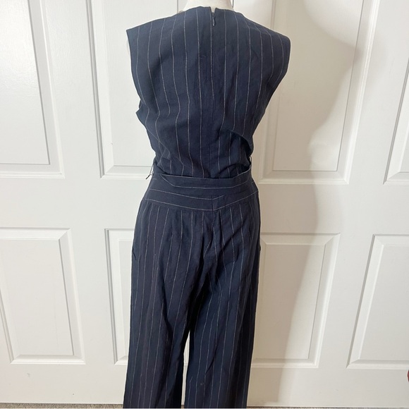 L’AGENCE Joslyn Jumpsuit Linen Navy Ivory Pinstripe (size 4) - Picture 9 of 13